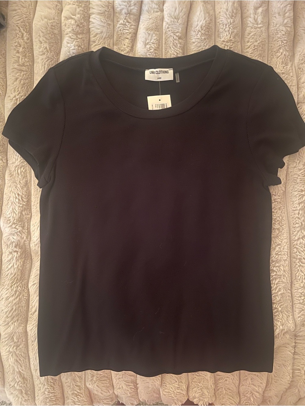 LNA Black Ribbed Short Sleeve Crew Tee